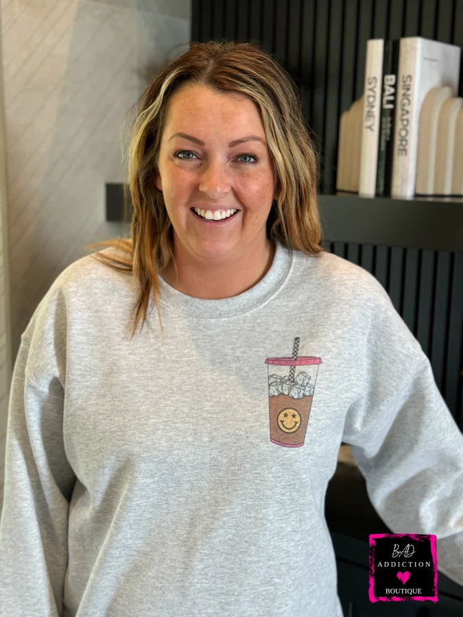 Half Mama Half Iced Coffee Sweatshirt Bad Addiction