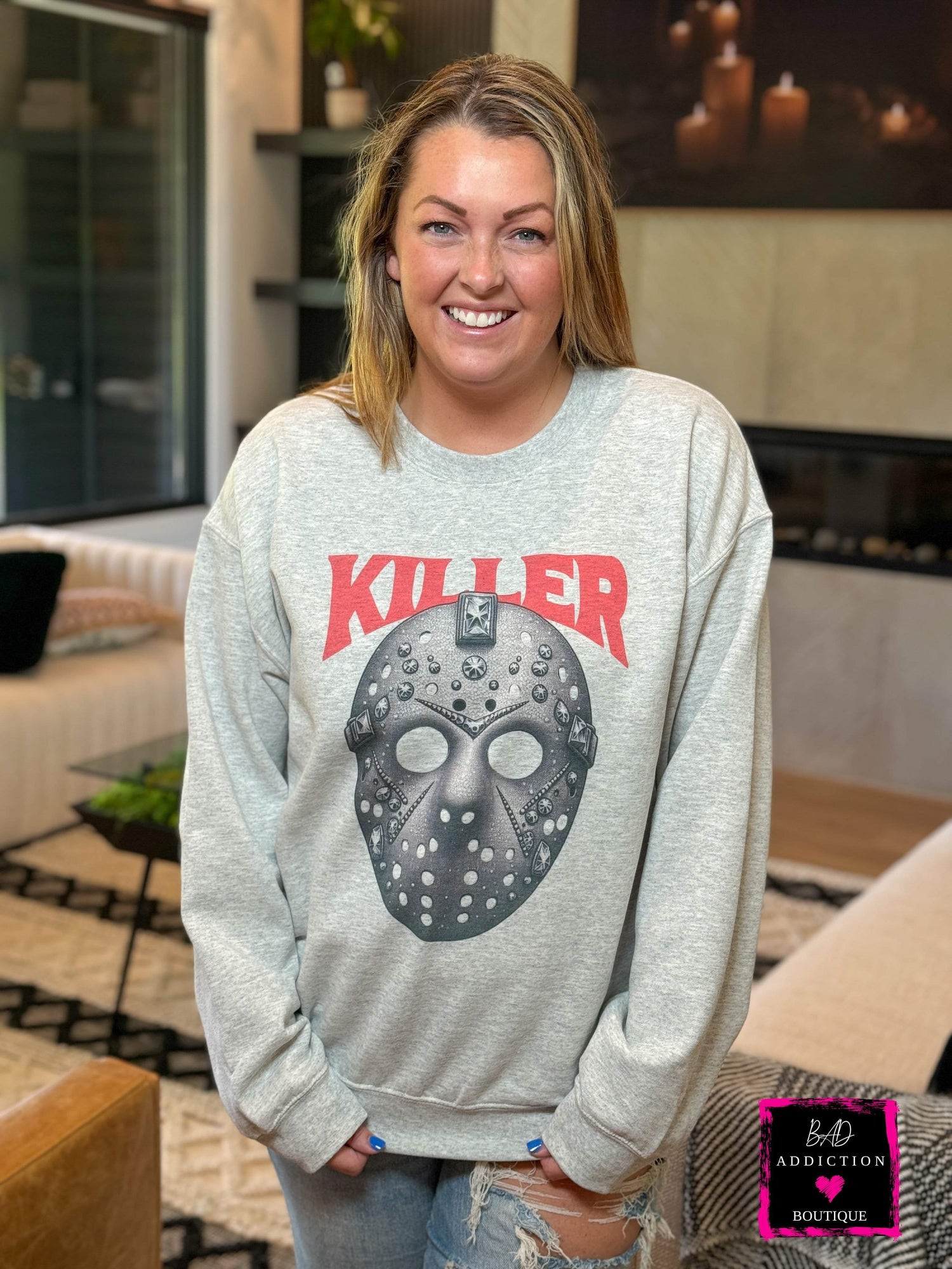 Crystal Mask Killer Sweatshirt Bad Addiction