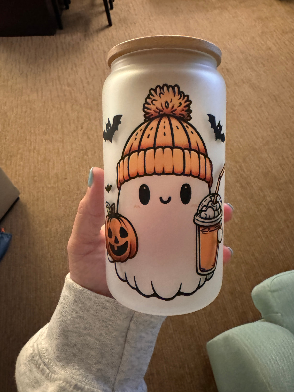 Cute Spooky Halloween Ghost Glass Can Bad Addiction