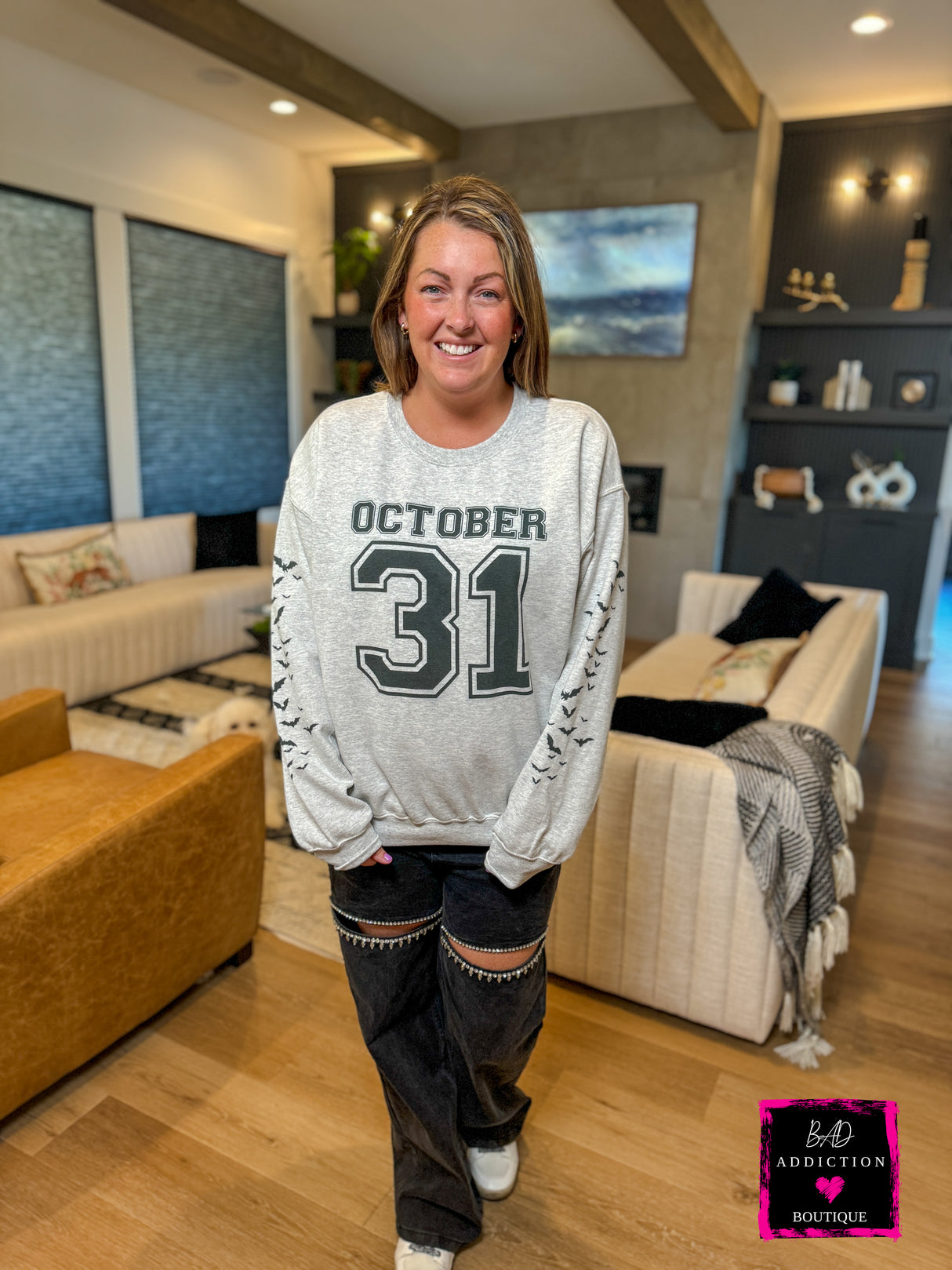 October 31 Bat Sleeve Sweatshirt Bad Addiction