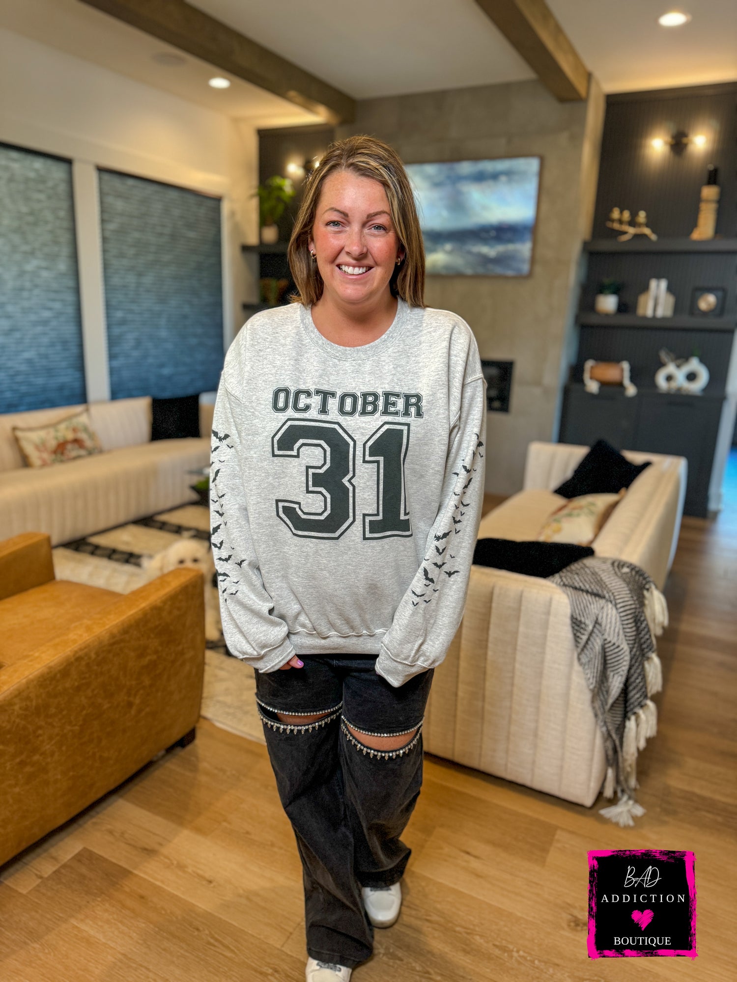 October 31 Bat Sleeve Sweatshirt Bad Addiction