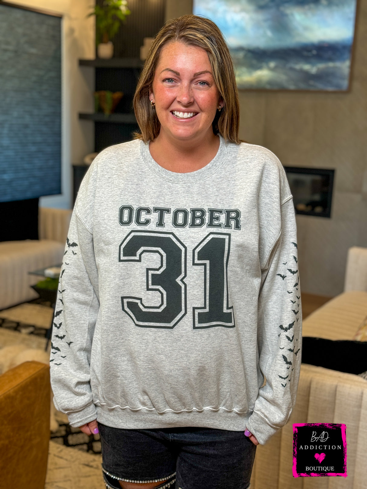 October 31 Bat Sleeve Sweatshirt Bad Addiction