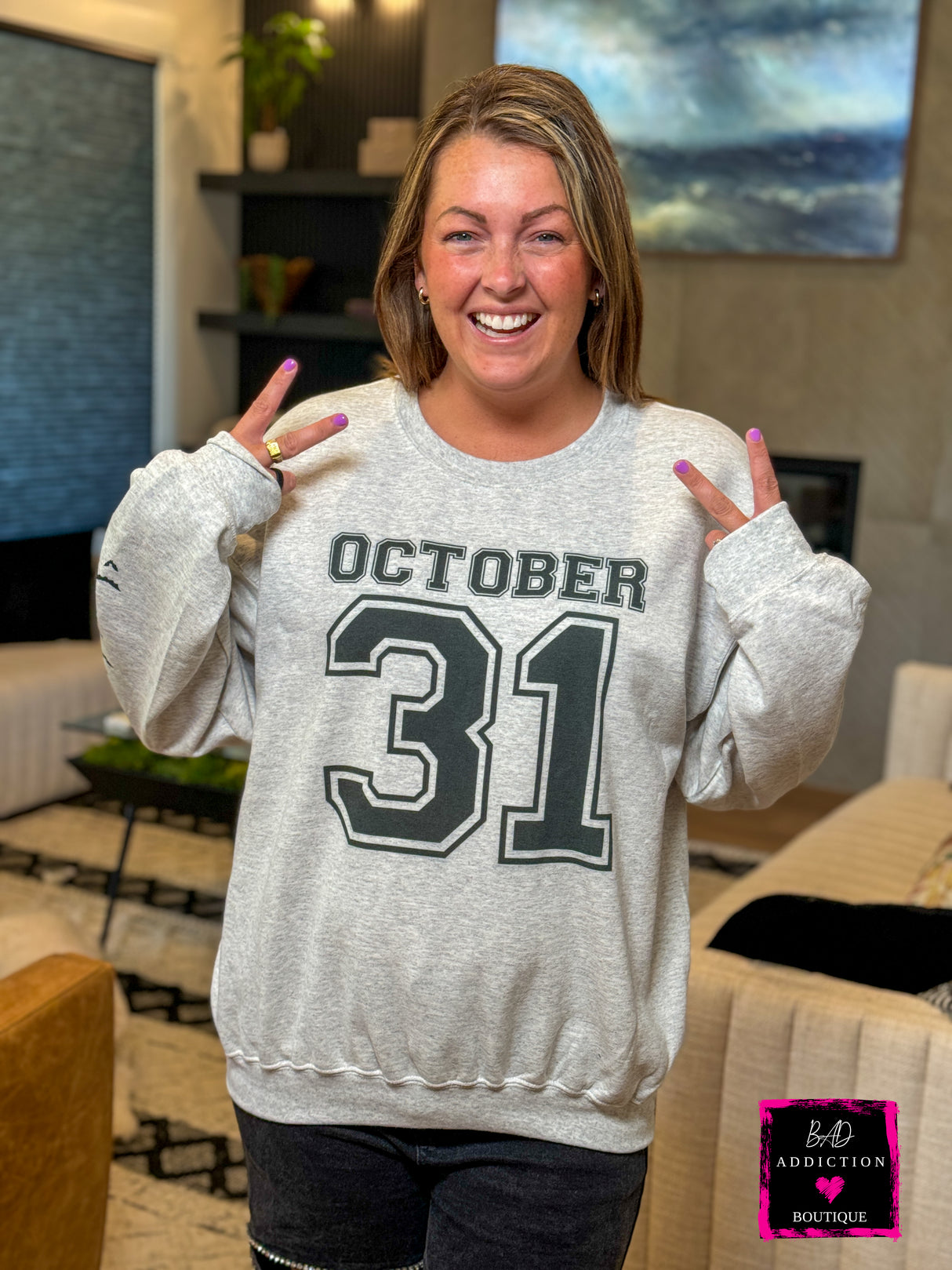 October 31 Bat Sleeve Sweatshirt Bad Addiction