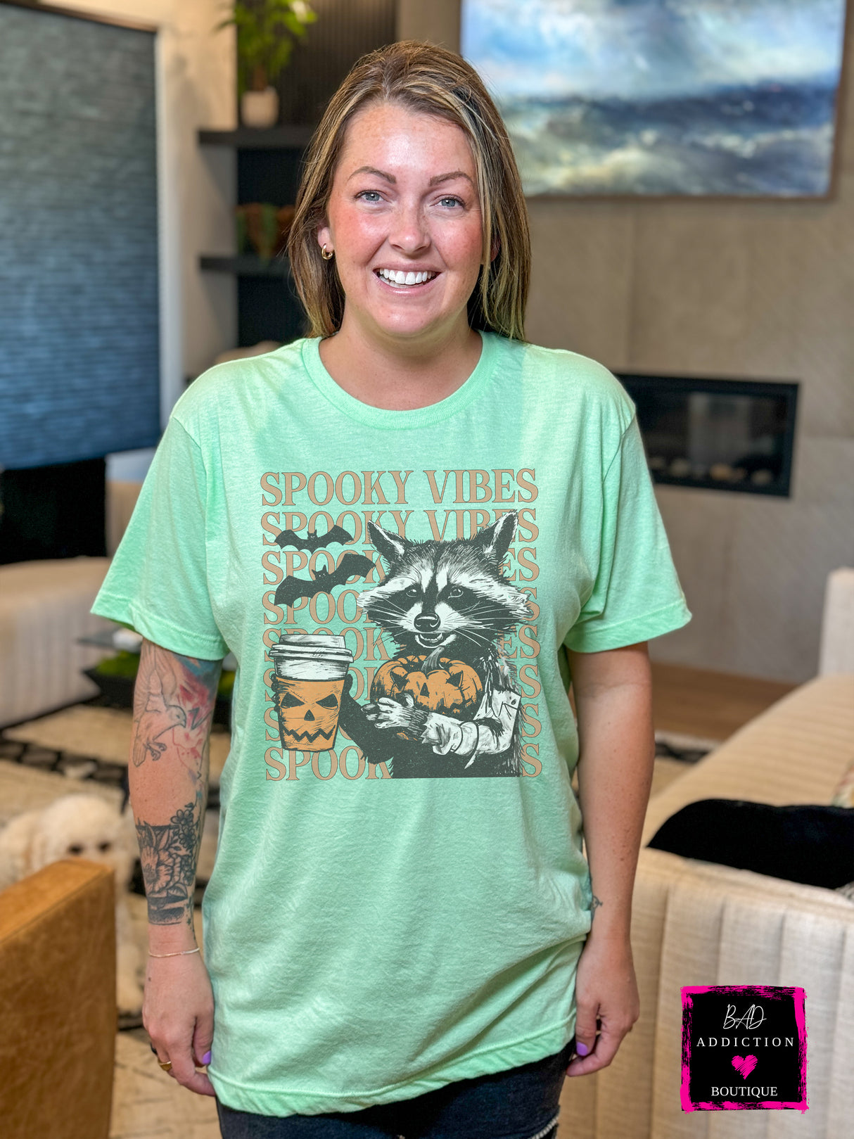 Spooky Vibes Raccoon Tee Bad Addiction
