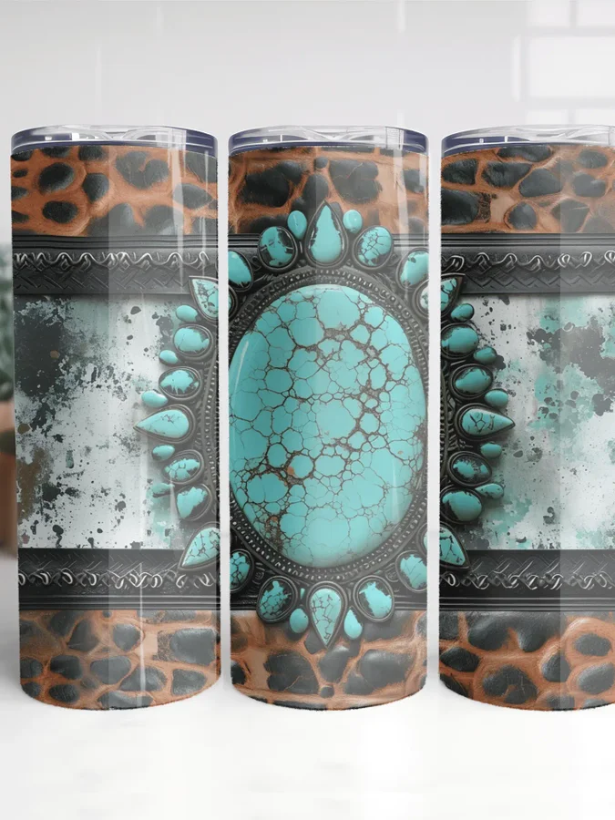 Turquoise Cheetah Western Tumbler