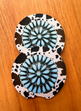 Cowhide Turquoise - Car Coaster Set