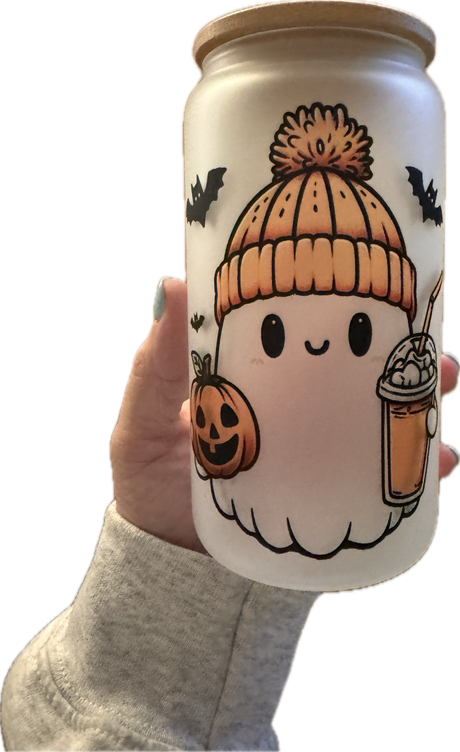 Cute Spooky Halloween Ghost Glass Can