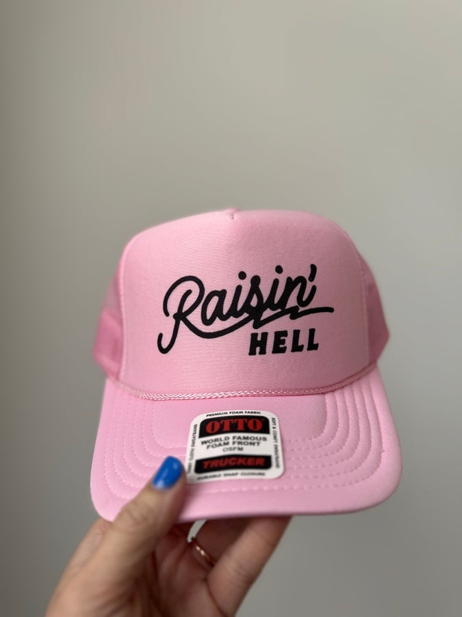 Raisin' Hell Trucker Hat Badaddictionboutique20